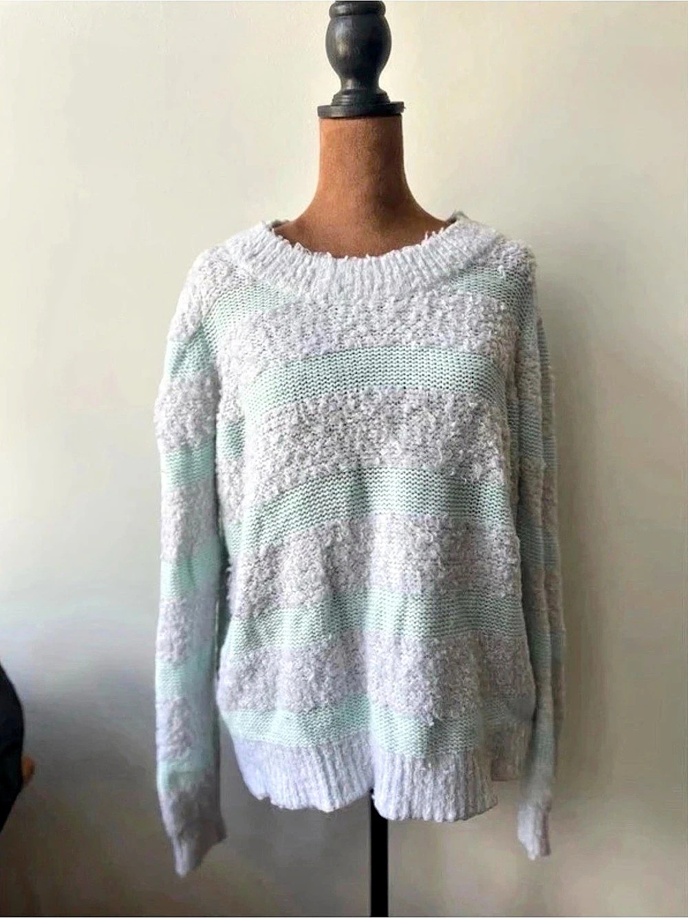 CATO Striped Crewneck Sweater in White & Green XL Like New